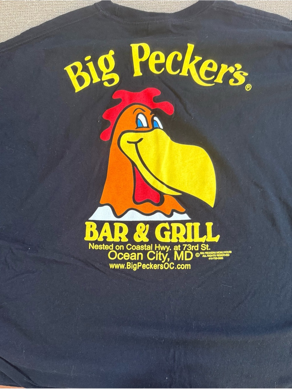Big Pecker's Bar & Grill Black T-Shirt with Yellow & Orange Logo